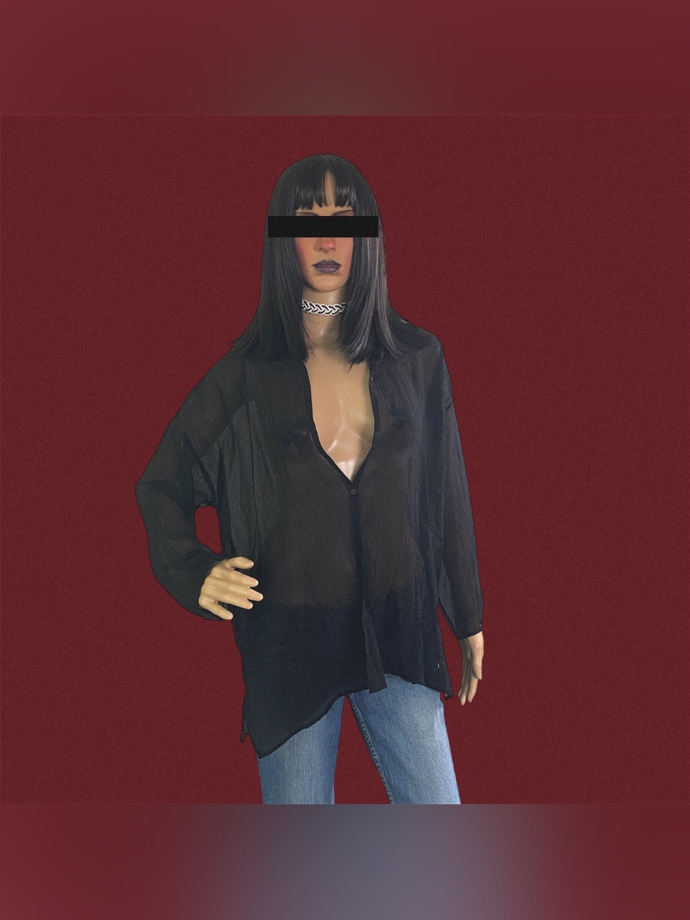 Eileen Fisher Black Sheer Button-Down Top